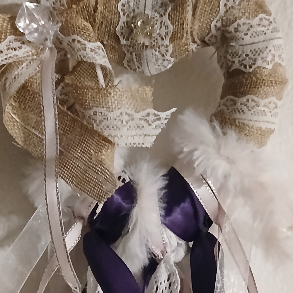 Rustic Burlap and Lace Dreamcatcher with Purple Accents